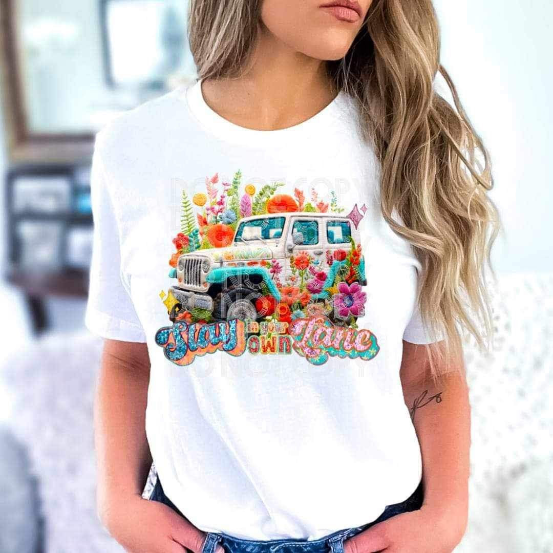 Stay in your own lane floral jeep 21920 DTF transfer