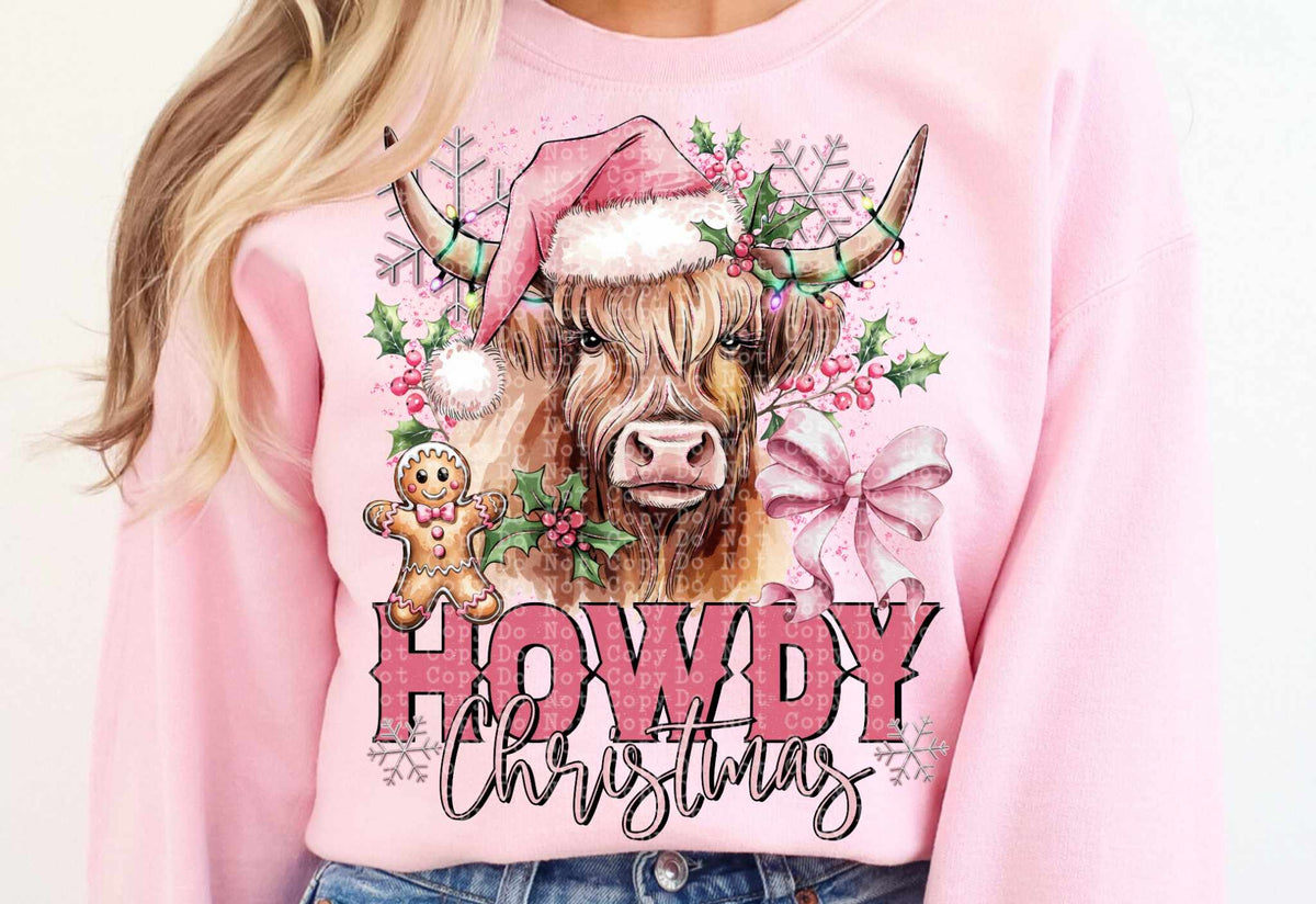 Howdy Christmas cow pink (CSTAGE) 64533 DTF transfer
