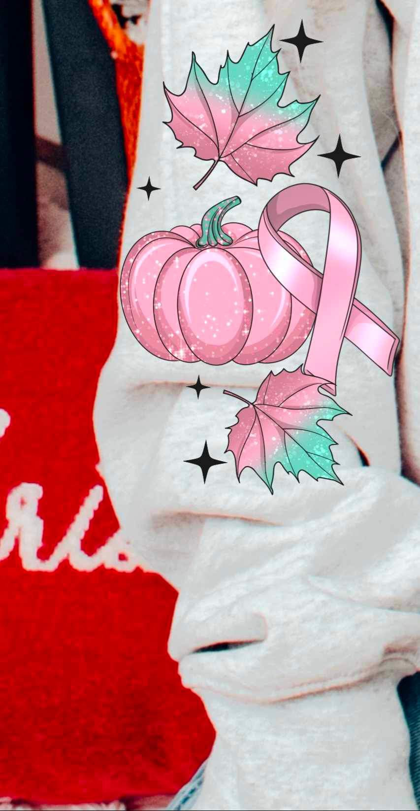 SLEEVE leaves In October we wear pink DTF TRANSFER