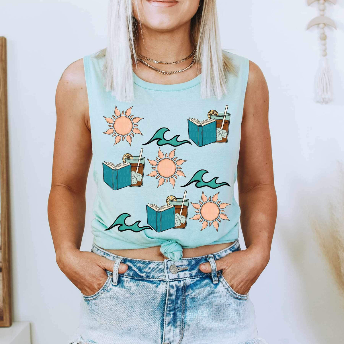 Book, wave and sun collage 21927 DTF transfer