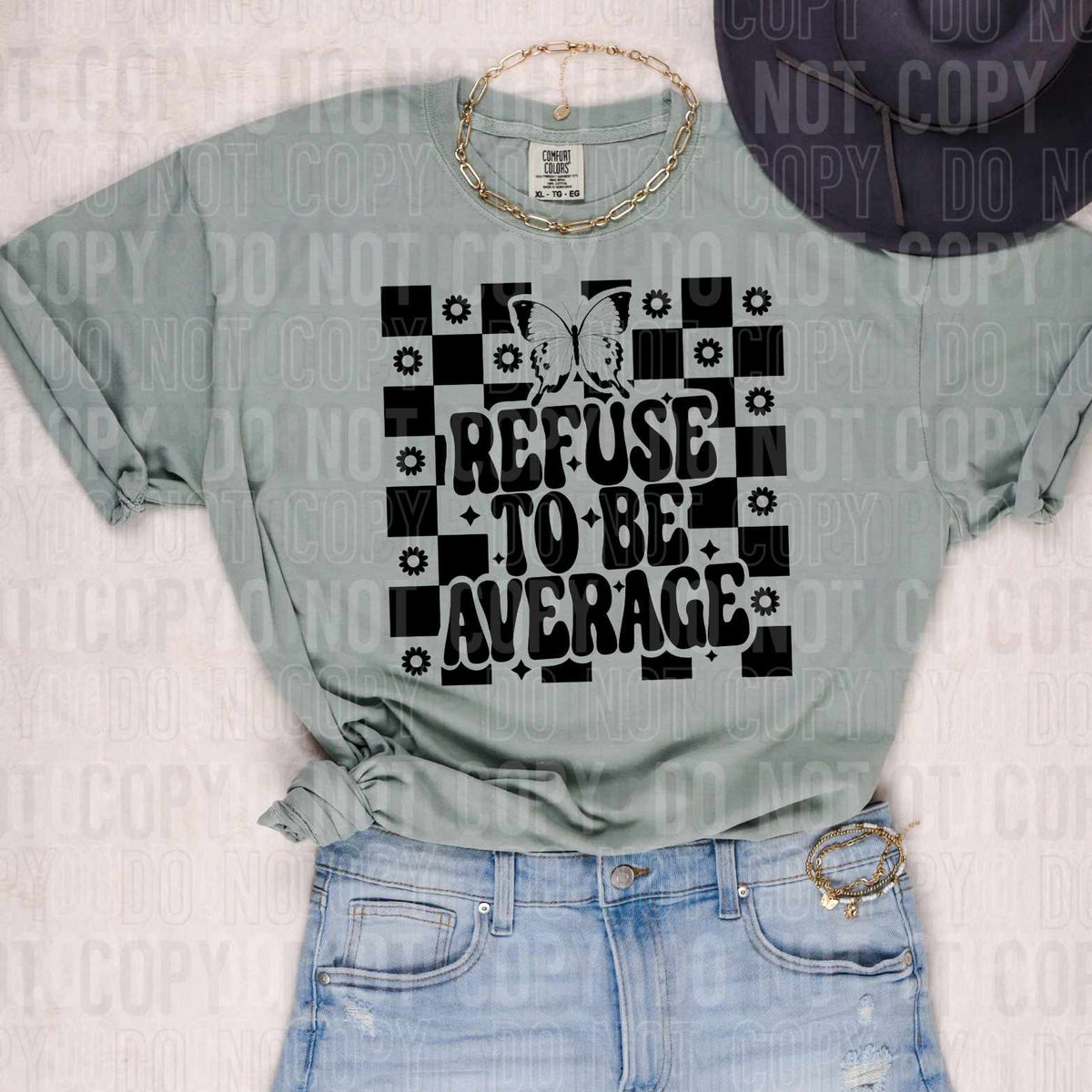 Refuse to be average checkered BLACK (SBB) 32073 DTF transfer