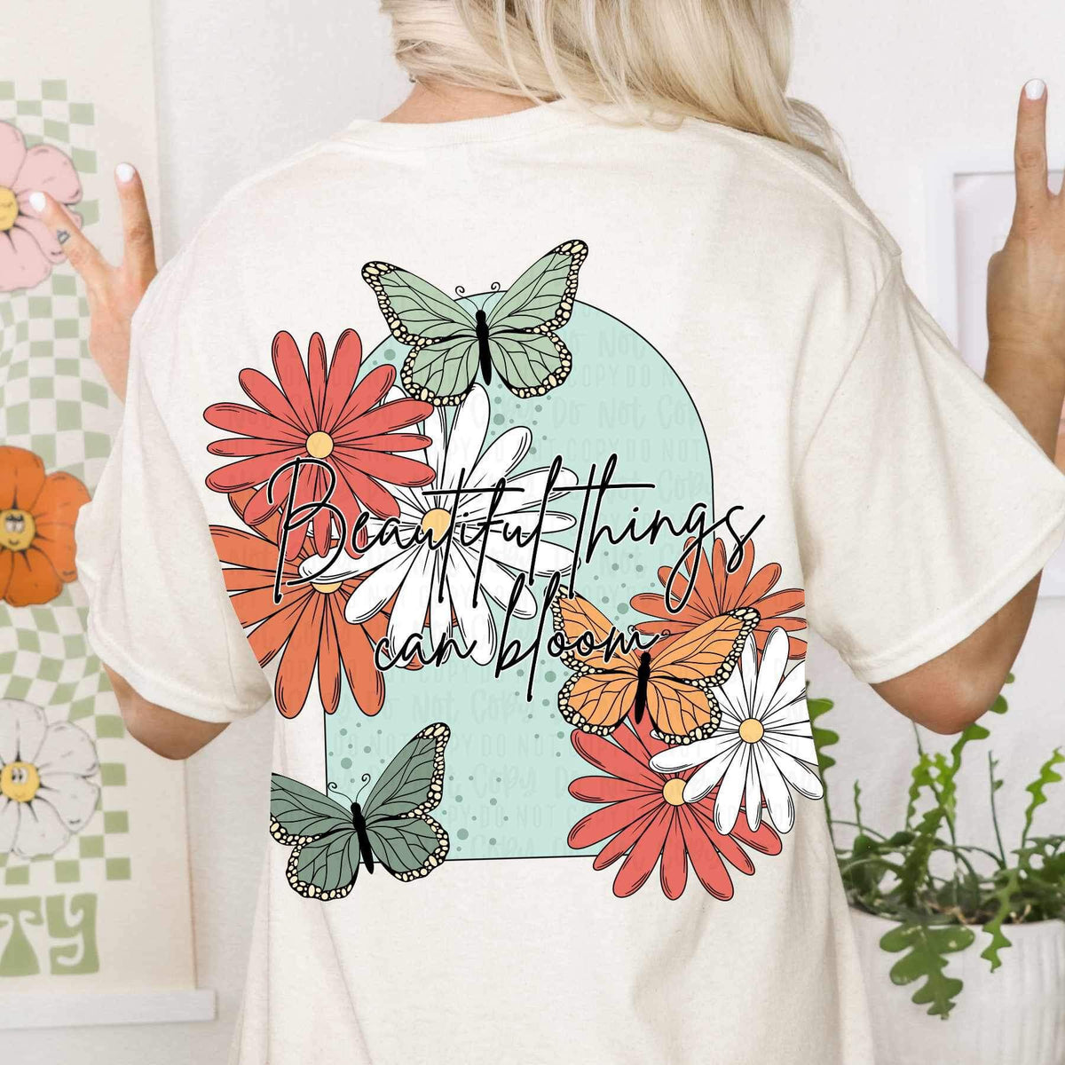 Beautiful things can bloom floral 21925 DTF transfer