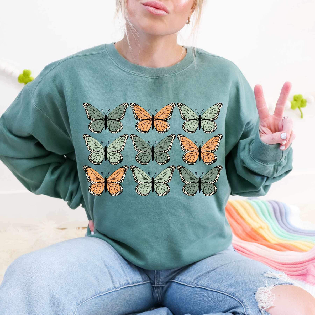Green and orange butterfly collage  21924 DTF transfer