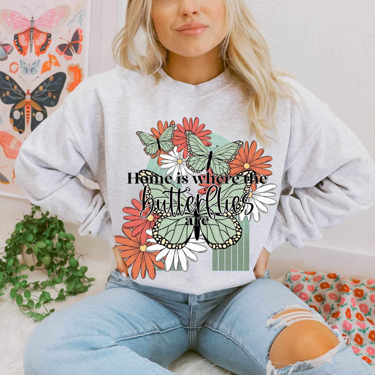 Home is where the butterflies are floral 21922 DTF transfer
