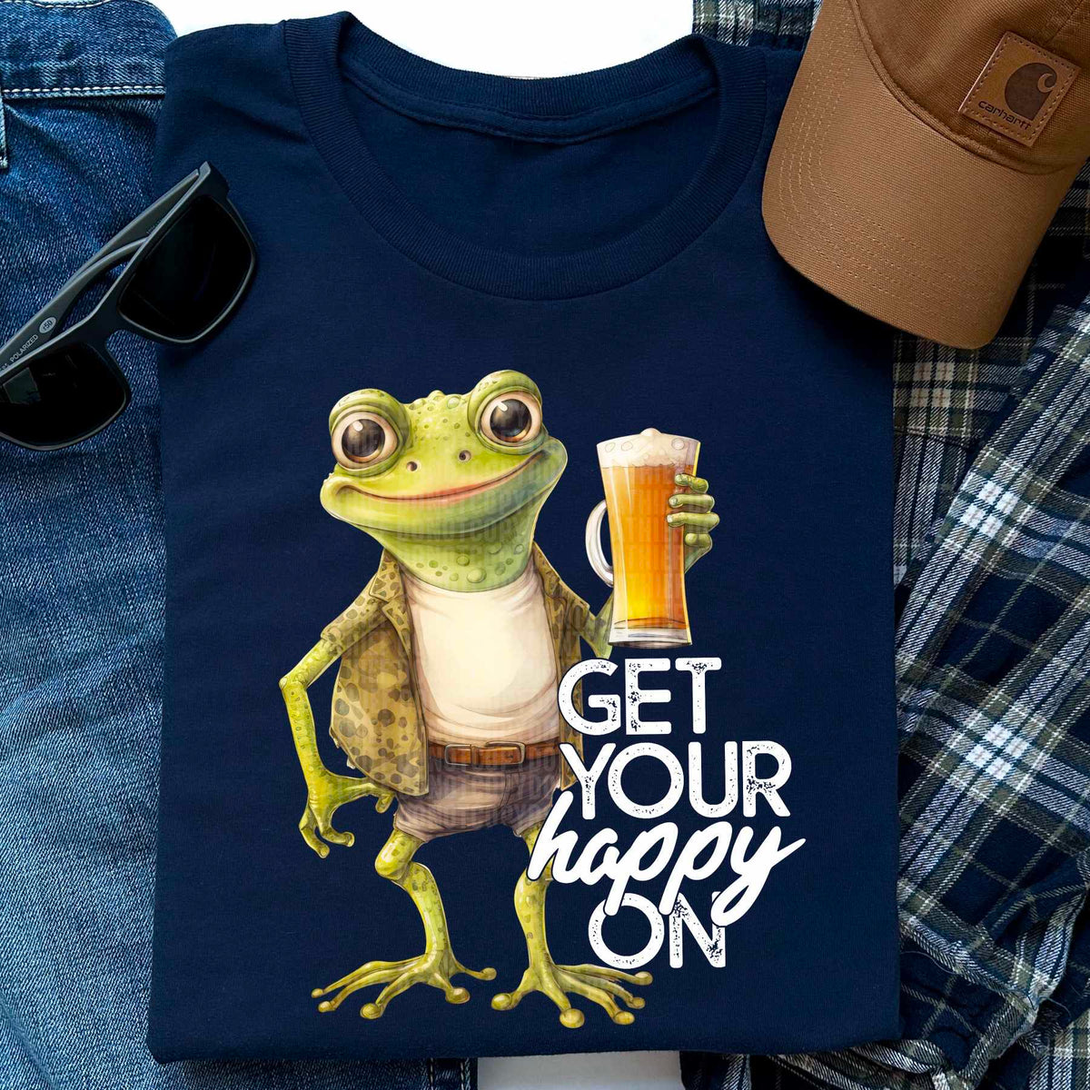 Get your happy on frog white font 32089 DTF transfer