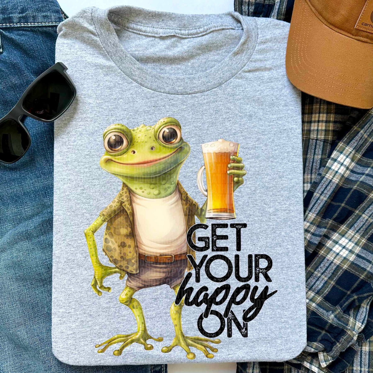 Get your happy on frog black font 32088 DTF transfer