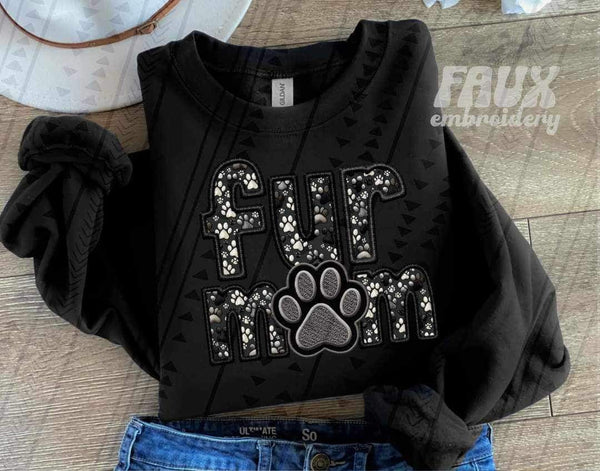 fur mom paw print faux embroidery BLACK 21960 DTF transfer