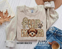 Brown maltese fur mom faux embroidery 21955 DTF transfer