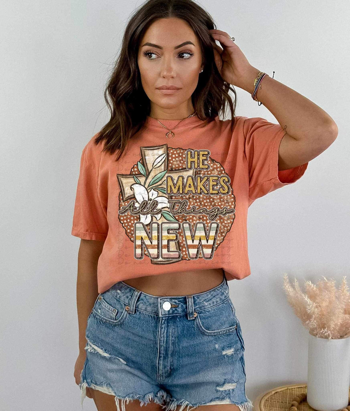 He makes all things new circle with cross 21964 DTF transfer