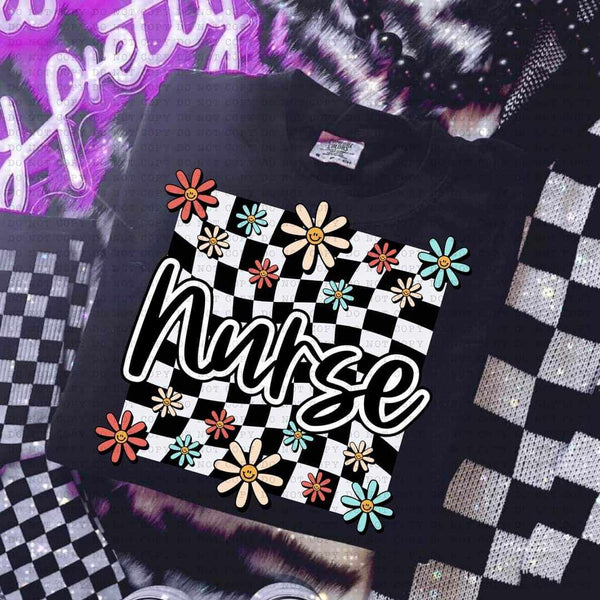 Nurse white checkered with flowers (ECHT) 32171 DTF transfer