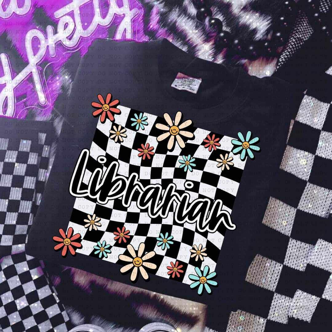 Librarian white checkered with flowers (ECHT) 32170 DTF transfer