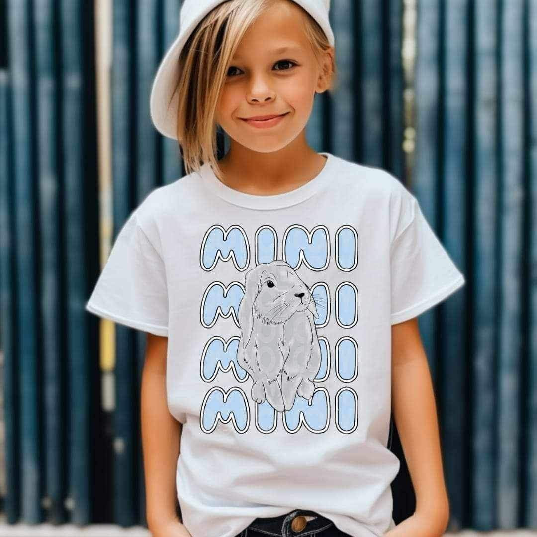 Mini blue font stacked with bunny 21984 DTF transfer