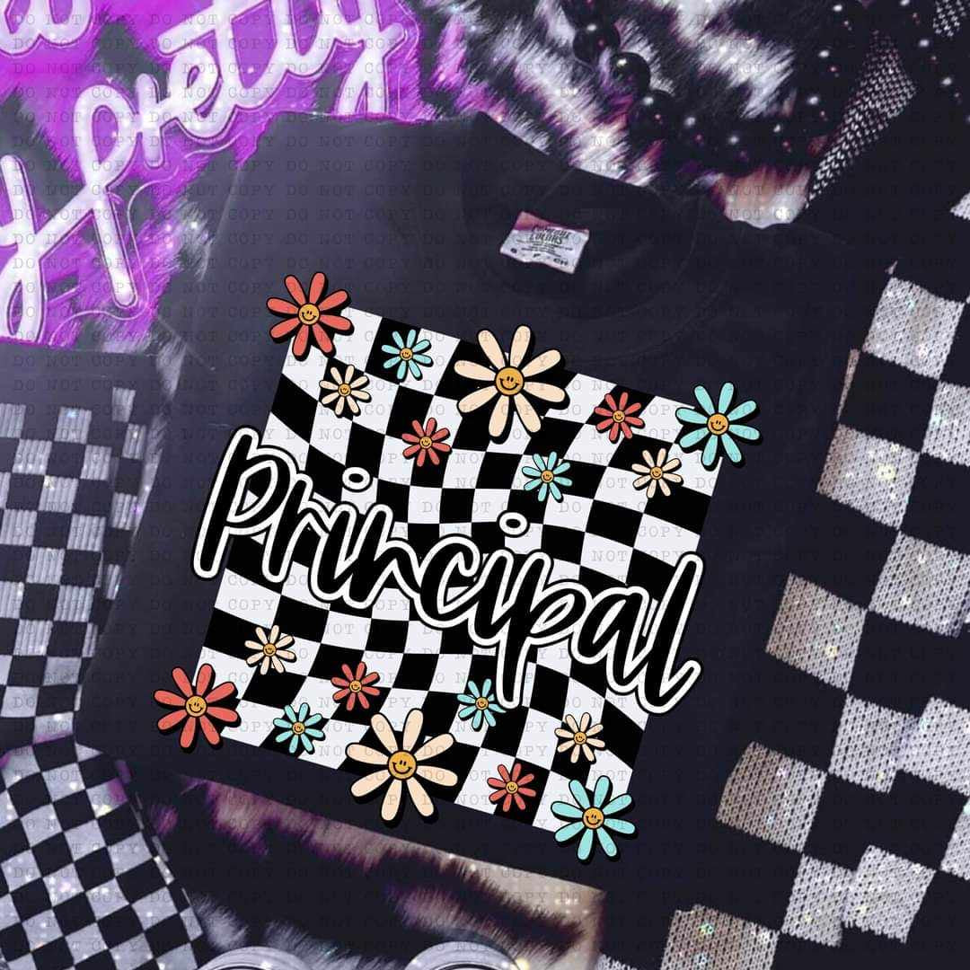 Principal white checkered with flowers (ECHT) 32160 DTF transfer