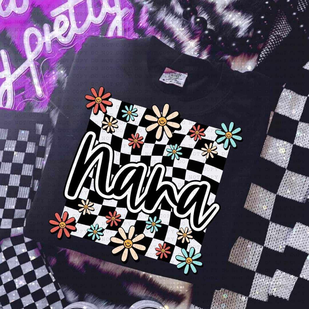 Nana white checkered with flowers (ECHT) 32146 DTF transfer