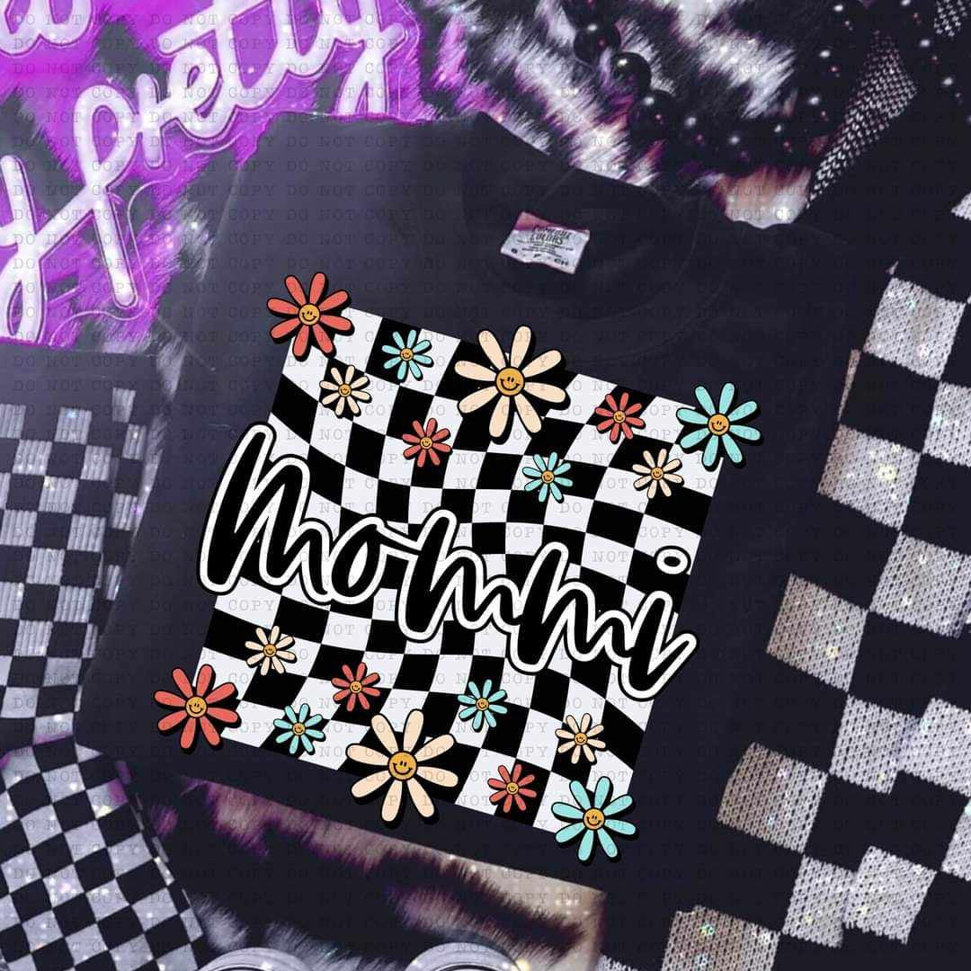 Mommi white checkered with flowers (ECHT) 32142 DTF transfer