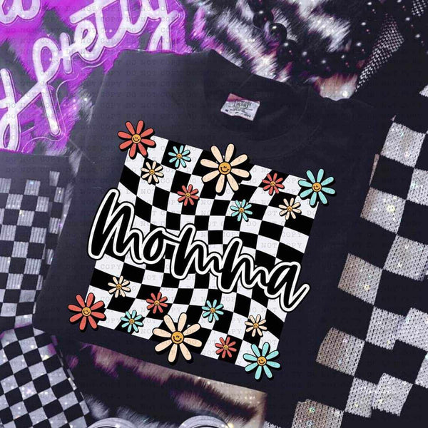 Momma white checkered with flowers (ECHT) 32141 DTF transfer