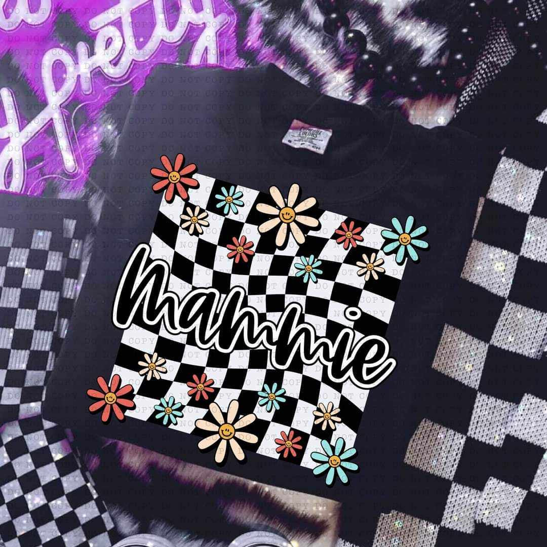 Mammie white checkered with flowers (ECHT) 32128 DTF transfer