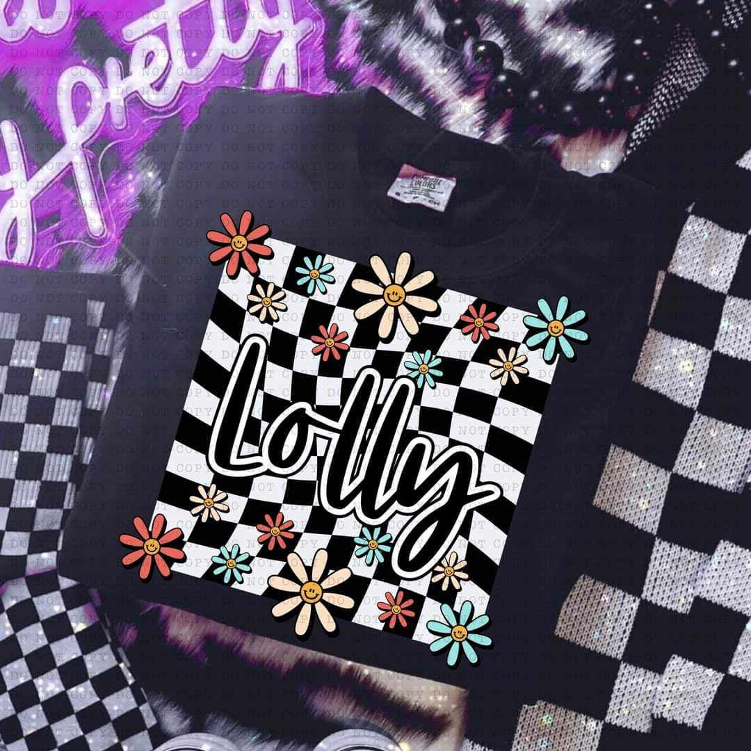 Lolly white checkered with flowers (ECHT) 32125 DTF transfer
