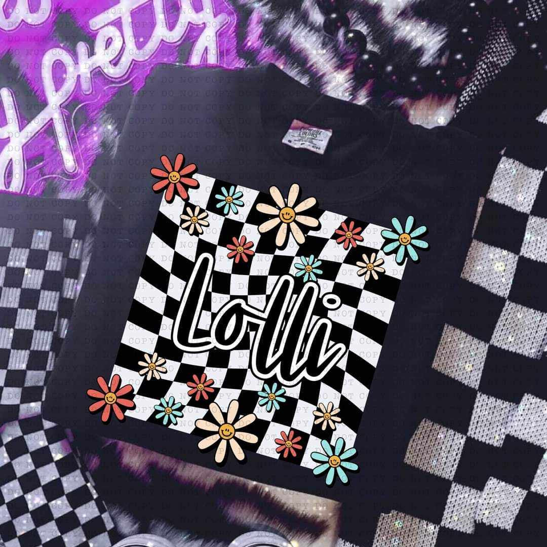 Lolli white checkered with flowers (ECHT) 32121 DTF transfer