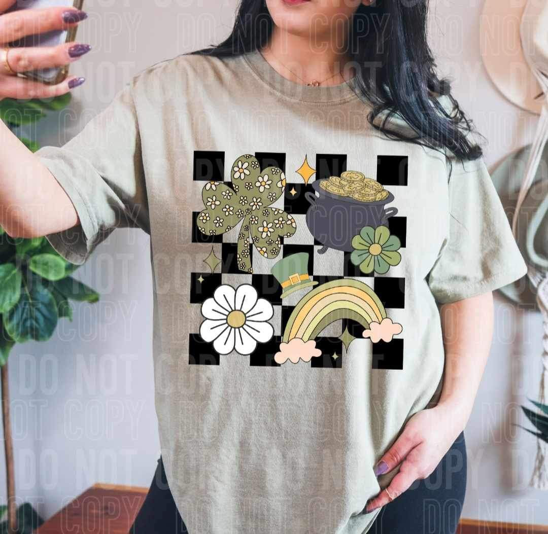 Retro easter st patricks with checkered background (SBB) 23064 DTF transfer