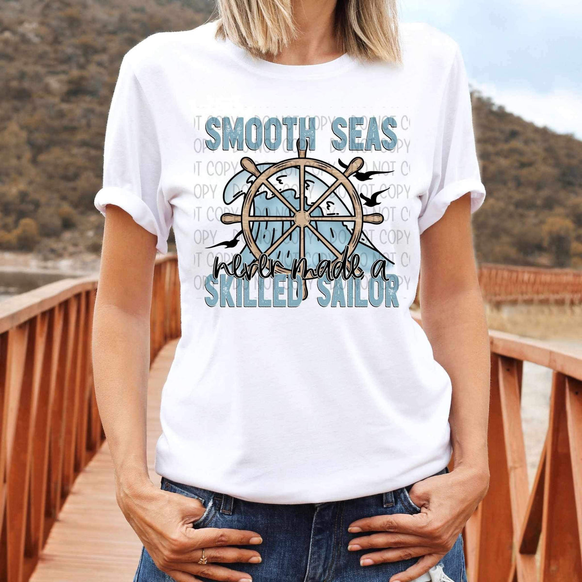 Smooth seas never made a skilled sailor wave and wheel (SWB) 23075 DTF transfer