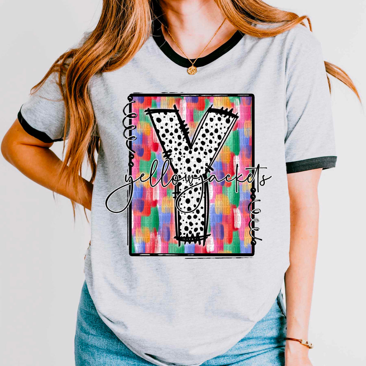 Y yellowjackets dotted font brush stroke background 32310 DTF transfer