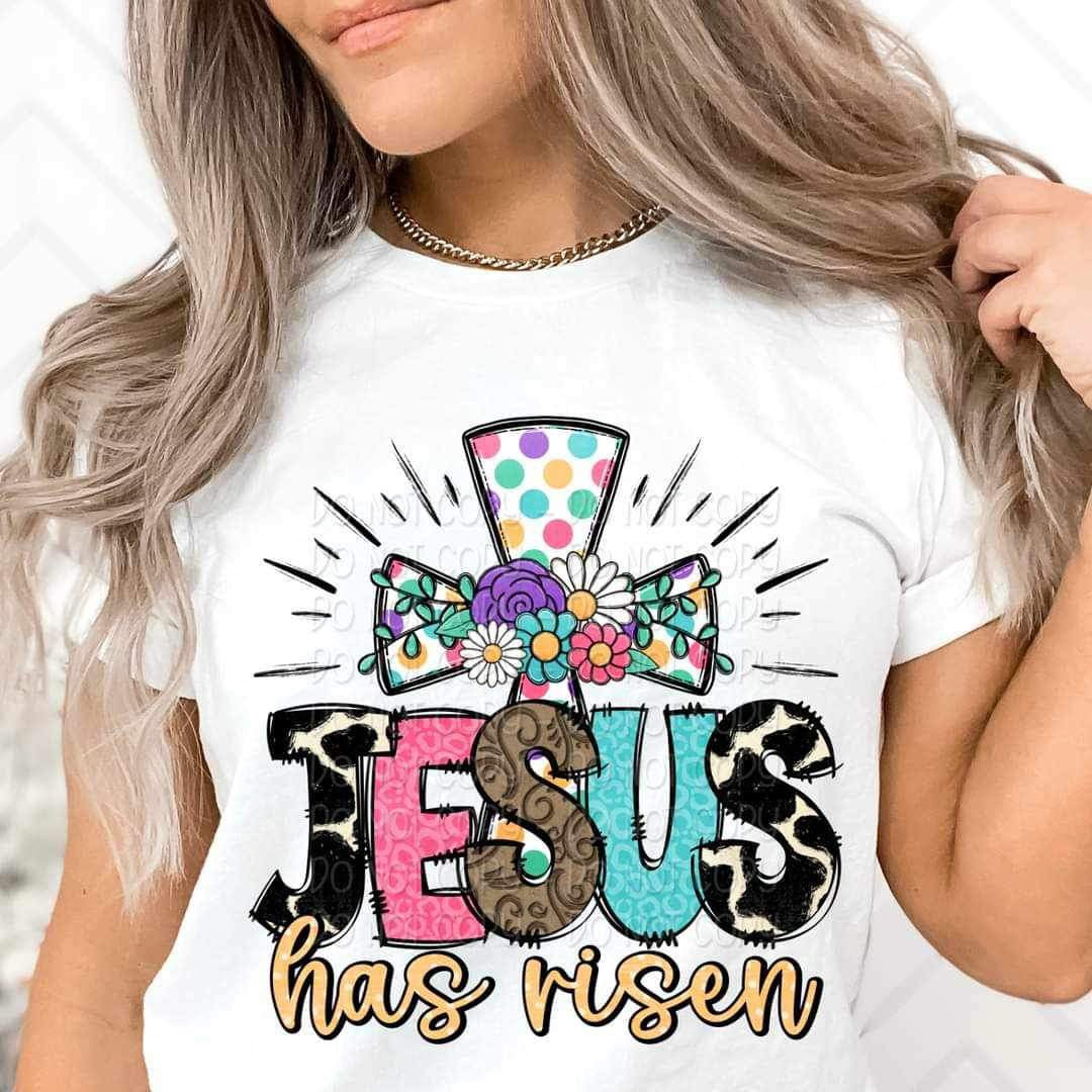 Jesus has risen polka dot cross 23100 DTF transfer