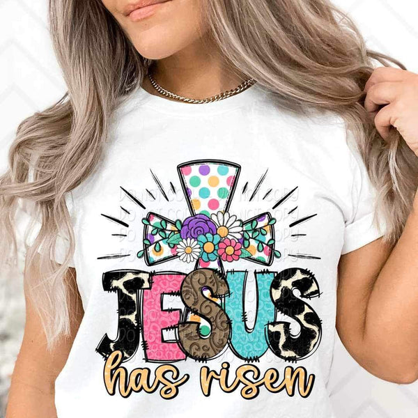 Jesus has risen polka dot cross 23100 DTF transfer