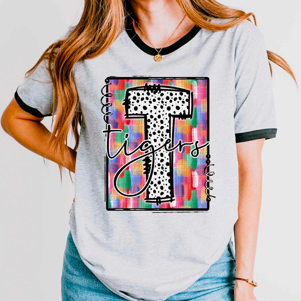T tigers dotted font brush stroke background 32309 DTF transfer