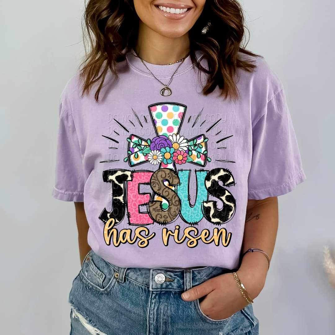 Jesus has risen polka dot cross 23100 DTF transfer