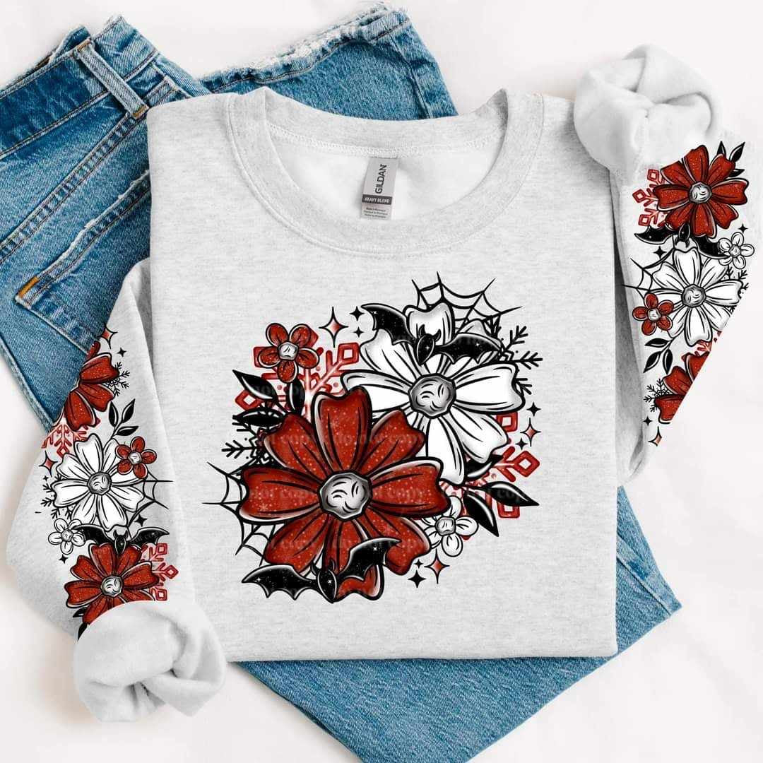 Flowers bats and snowflakes red and white FRONT ONLY (CSC) 64704 DTF transfer