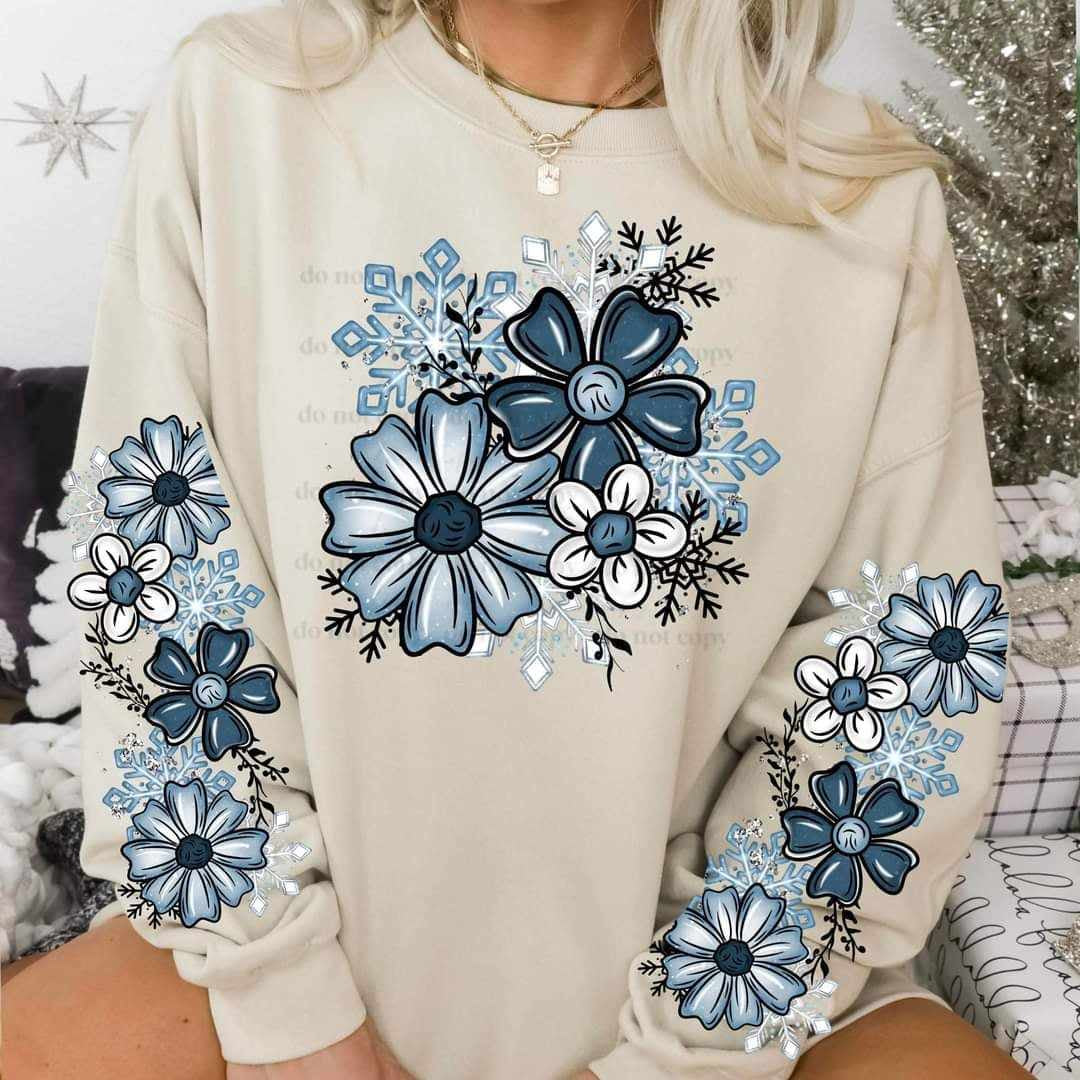 Flowers and snowflakes BLUE FRONT ONLY (CSC) 64700 DTF transfer