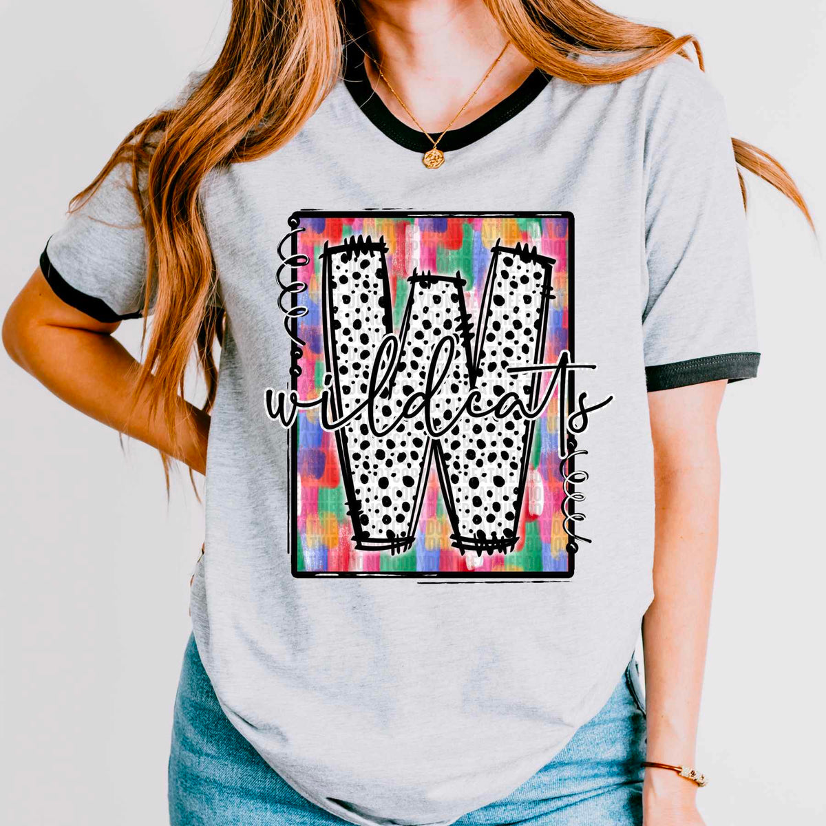 W wildcats dotted font brush stroke background 32300 DTF transfer