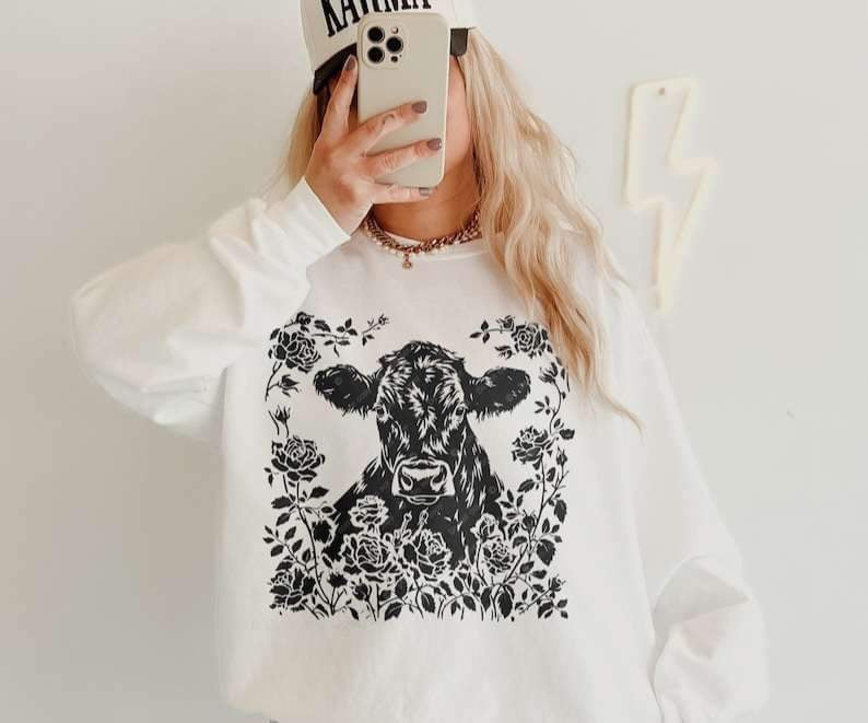 Shaggy cow floral frame BLACK 23132 DTF transfer