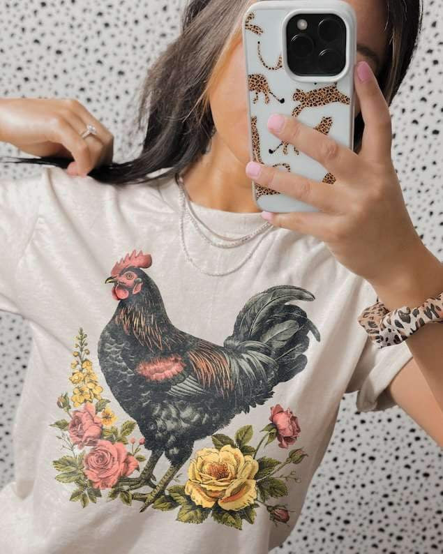 chicken with flowers 23129 DTF transfer