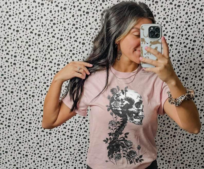 BLACK floral skellie 23139 DTF transfer