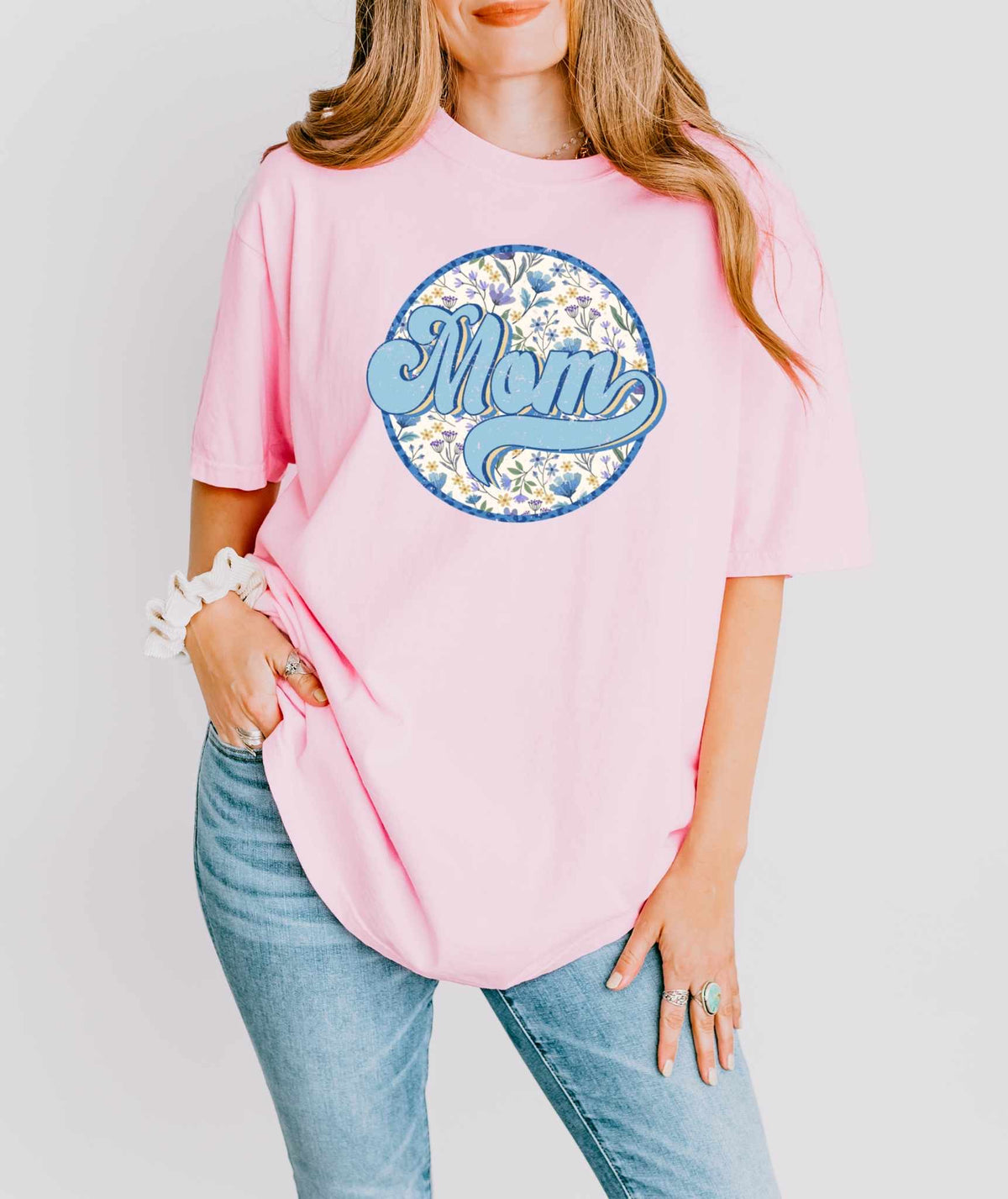Mom blue floral circle 32345 DTF transfer