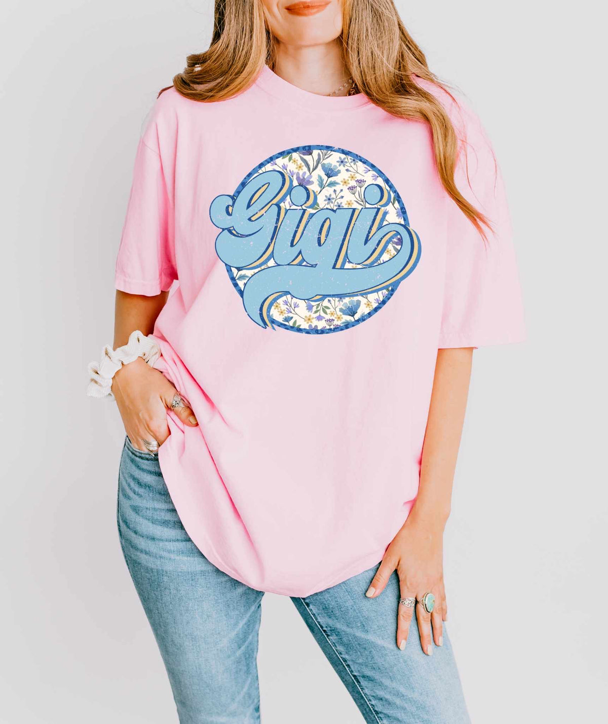 Gigi blue floral circle 32344 DTF transfer