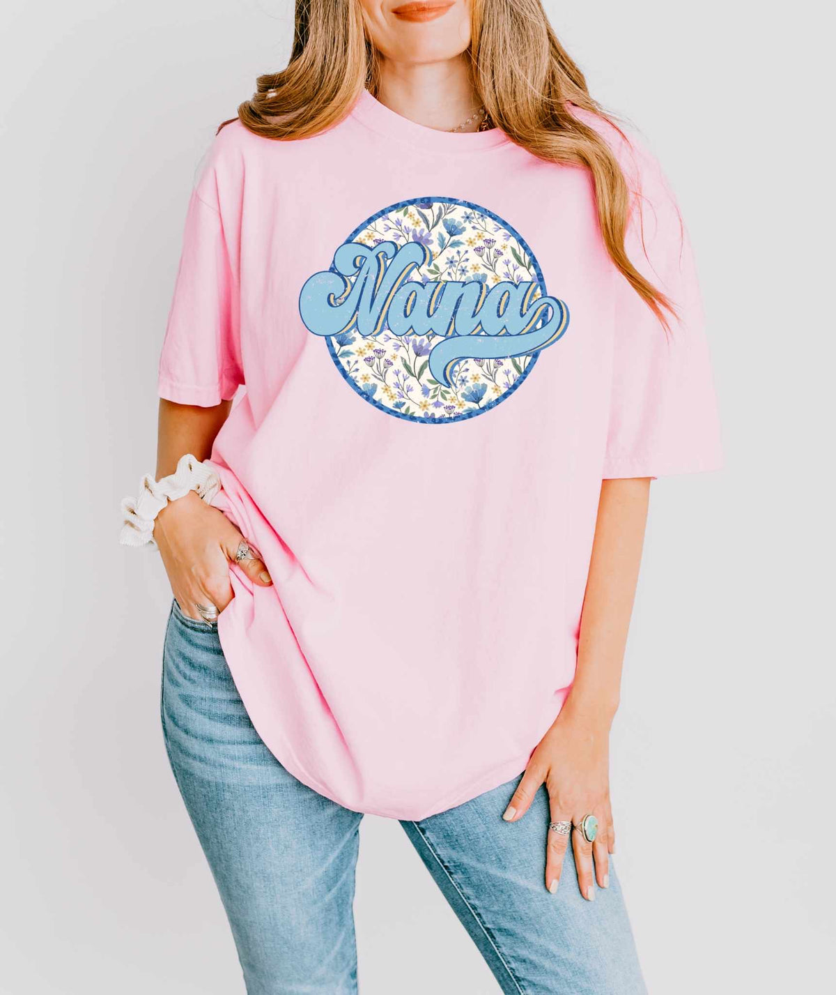 Nana blue floral circle 32342 DTF transfer