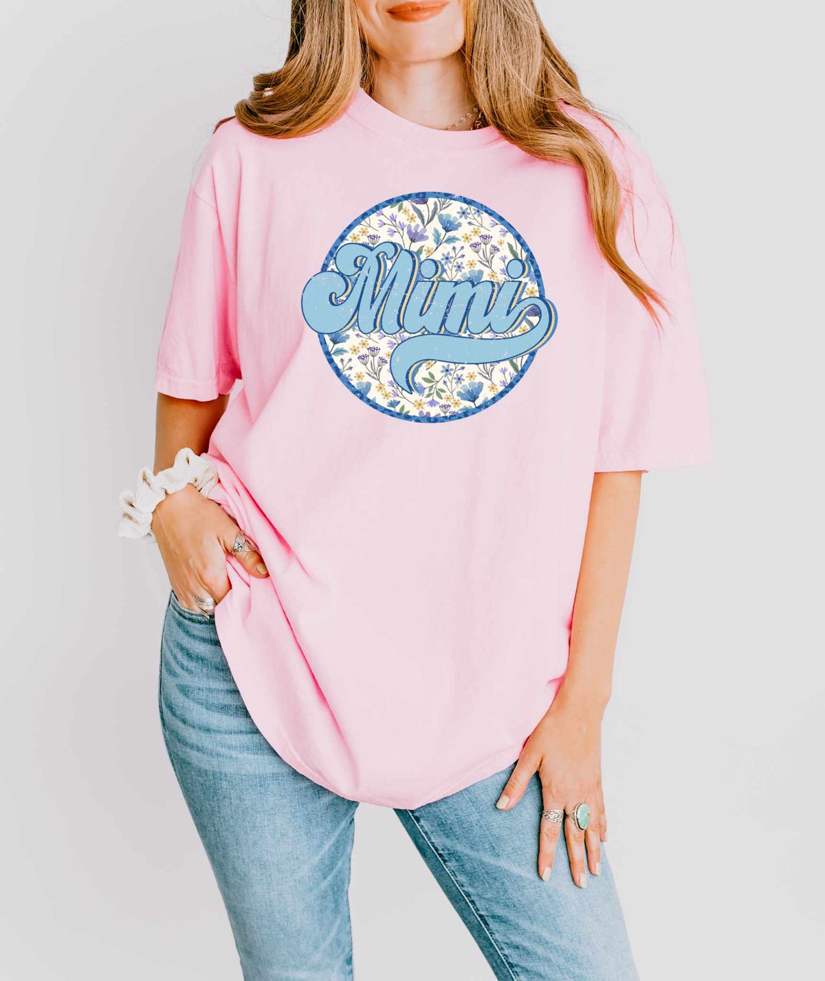 Mimi blue floral circle 32341 DTF transfer