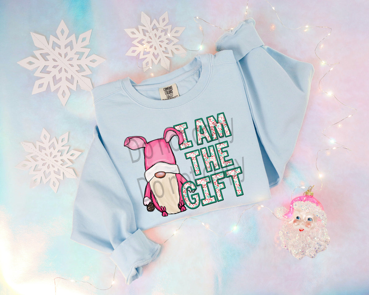 I am the gift pink gnome(City) 40193 DTF transfer