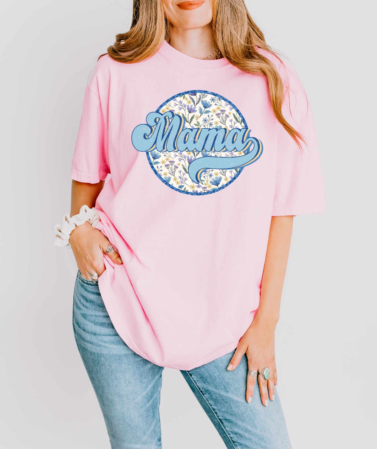Mama blue floral circle 32340 DTF transfer