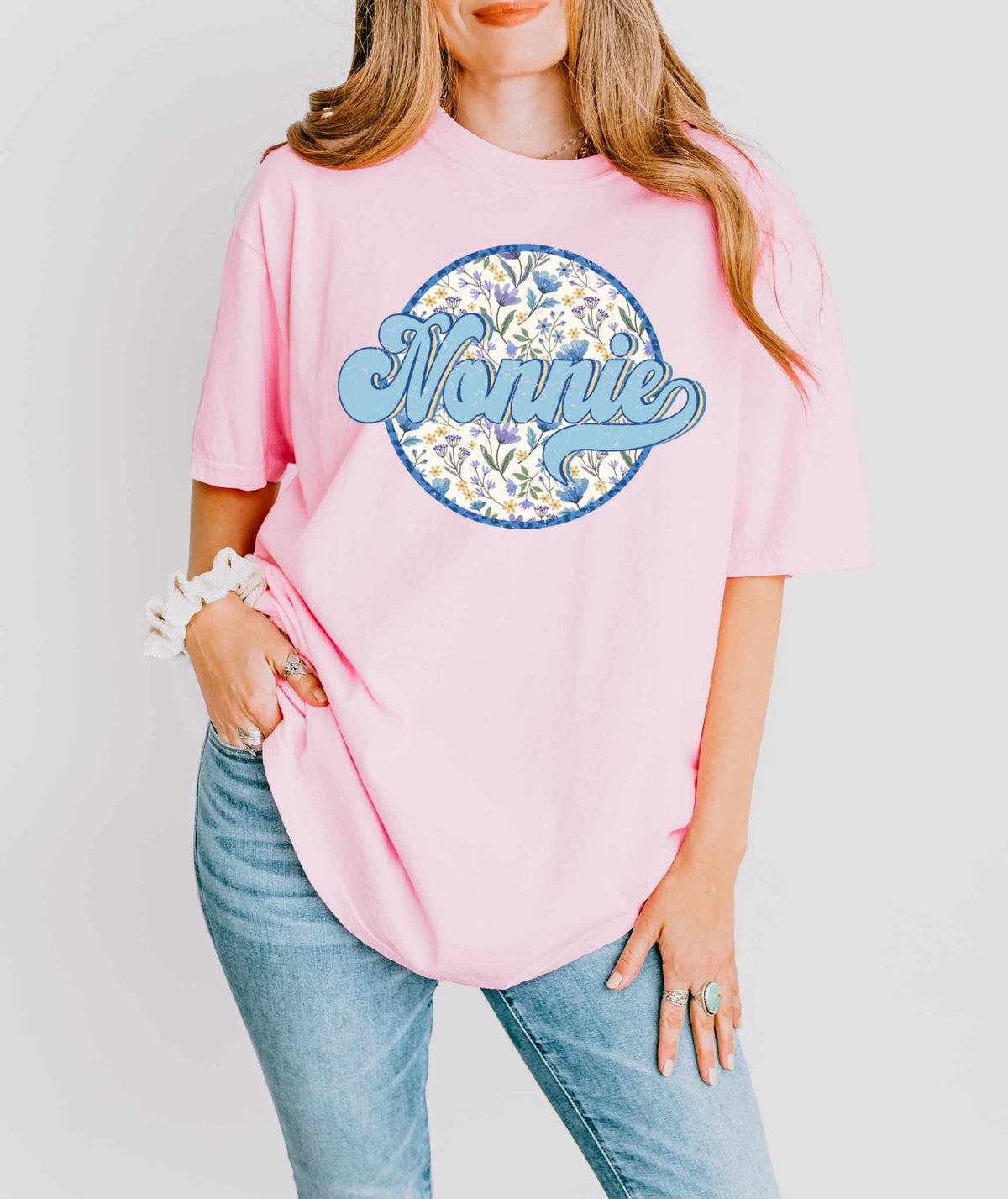 Nonnie blue floral circle 32339 DTF transfer