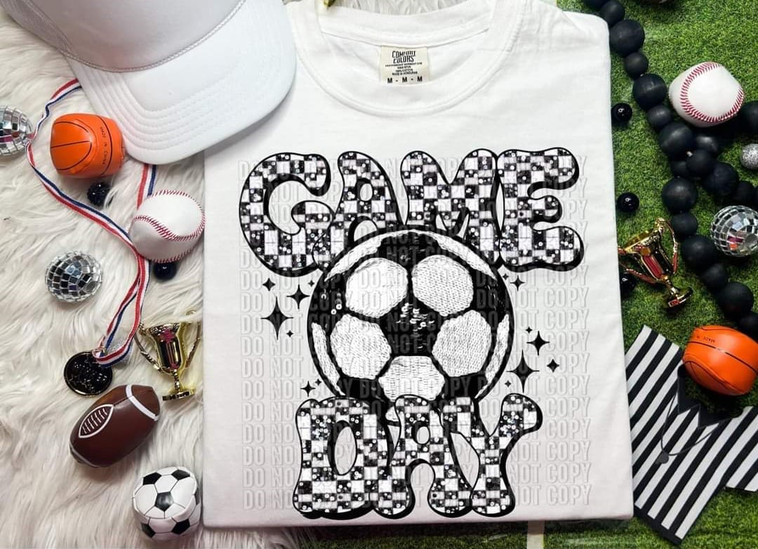 Game day soccer sequin checkered font (CRAFTI) 50005 DTF transfer