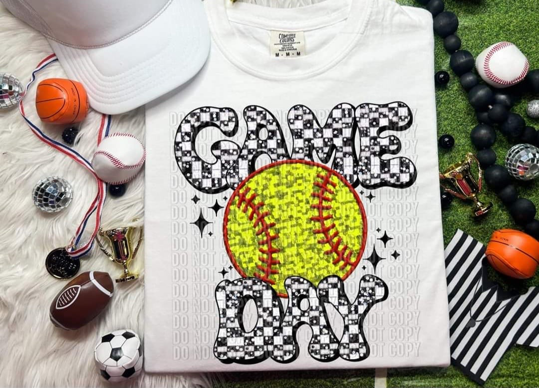 Game day softball sequin checkered font (CRAFTI) 50003 DTF transfer