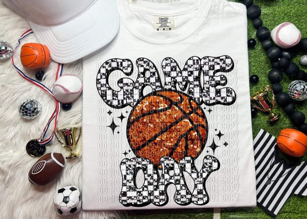 Game day basketball sequin checkered font (CRAFTI) 50001 DTF transfer