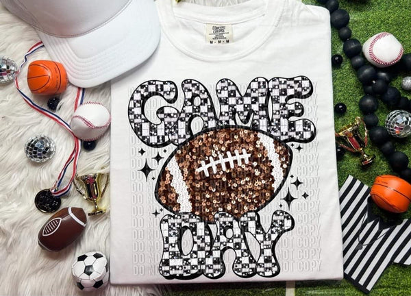 Game day football sequin checkered font (CRAFTI) 50000 DTF transfer