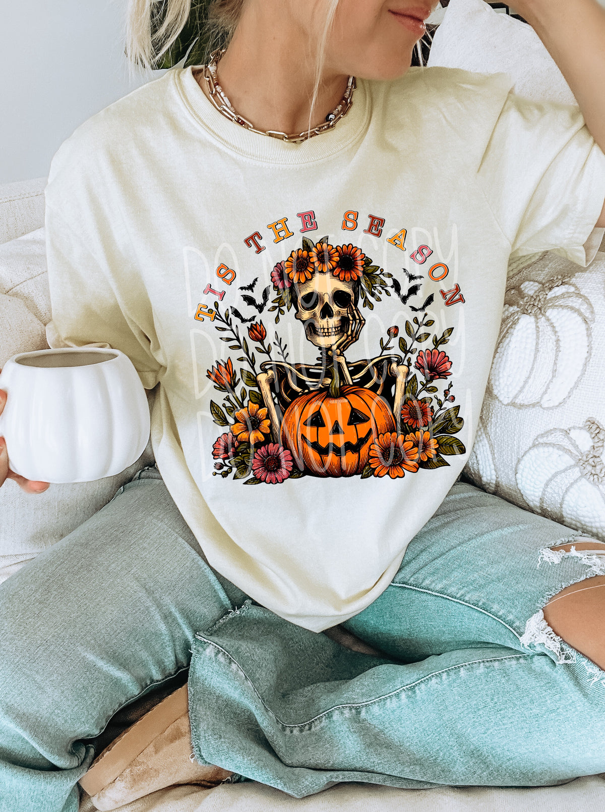 Tis the season skellie with pumpkin DTF transfer