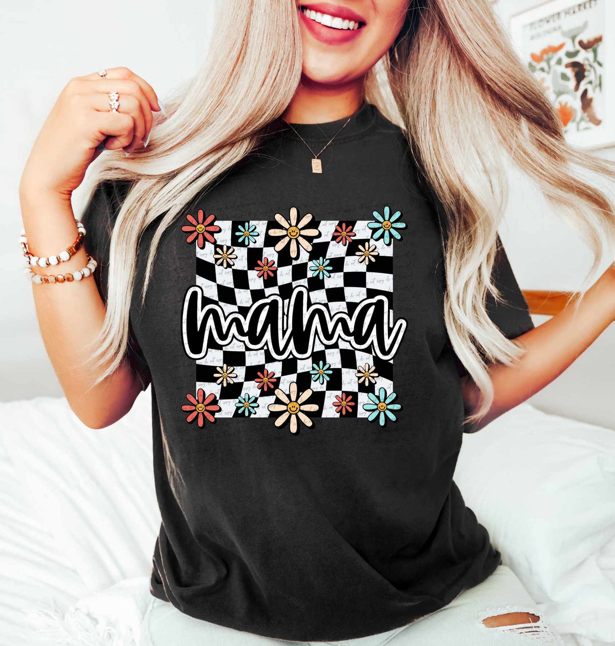 Mama checkered with flowers 32427 DTF transfer