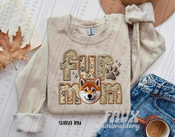 Shiba Inu fur mom faux embroidery 23235 DTF transfer